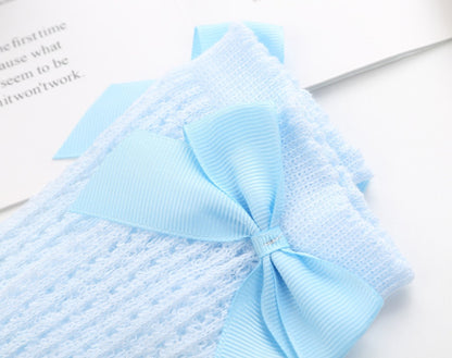 Baby Infants Kids Toddlers Girls Boys Knee High Socks Tights Leg Warmer Ribbon Bow Solid Cotton Stretch Cute Lovely